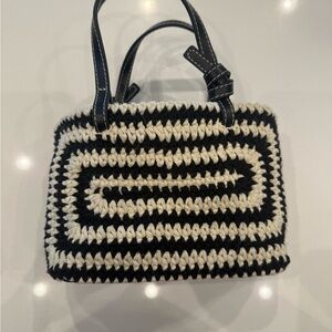 Staud Black and White Crochet Tote Bag